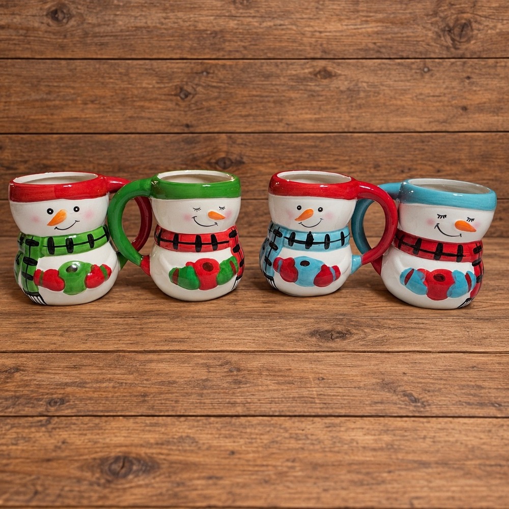 Bay Island Snowman Coffee Mug Set 4 Holiday Christmas Ceramic Multicolor